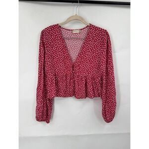 Altard State Ditsy Floral Cropped Babydoll Top Women M Red Milk Maid Coquette